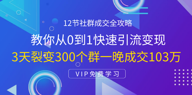 12节社群成交全攻略：从0到1快速引流变现，3天裂变300个群一晚成交103万-八号资源库