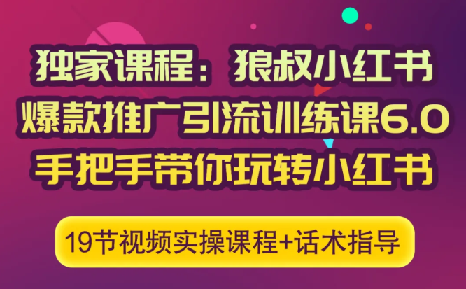 狼叔小红书爆款推广引流训练课6.0，手把手带你玩转小红书-八号资源库