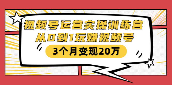 视频号运营实操训练营：从0到1玩赚视频号，3个月变现20万-八号资源库