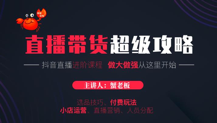 蟹老板抖音直播带货超级攻略：抖音直播带货的详细玩法，小店运营、付费投放等-八号资源库