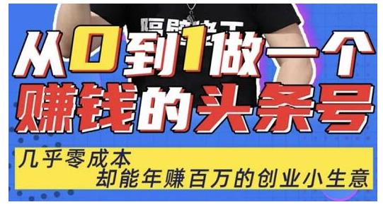 佬王·从0到1做一个赚钱的头条号，几乎零成本，却能年赚百万的创业项目-八号资源库