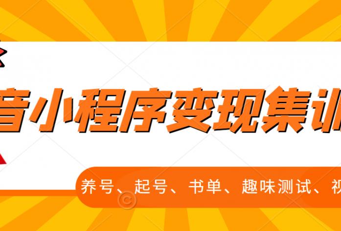 抖音小程序变现集训课，养号、起号、书单、趣味测试、视频剪辑，全套流程-八号资源库