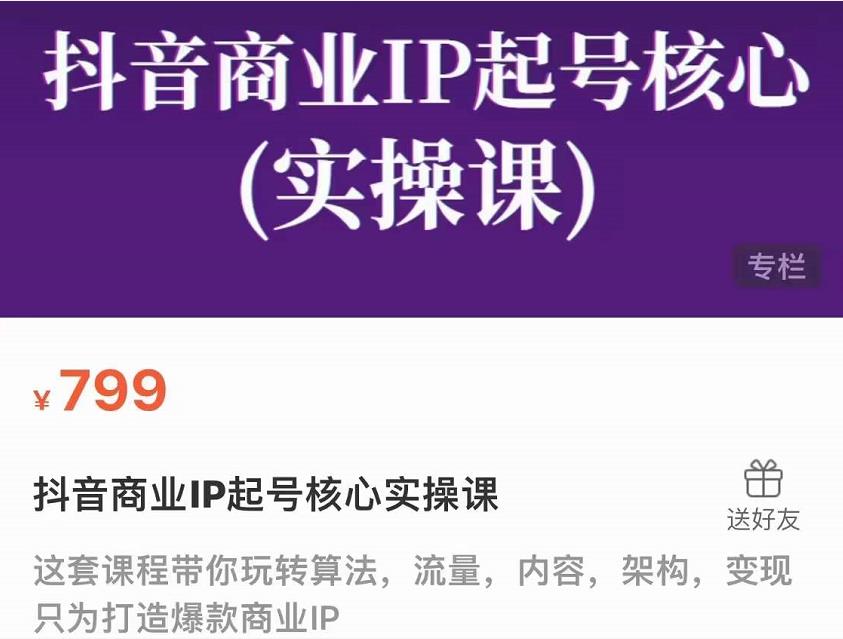 抖音商业IP起号核心实操课，带你玩转算法，流量，内容，架构，变现-八号资源库