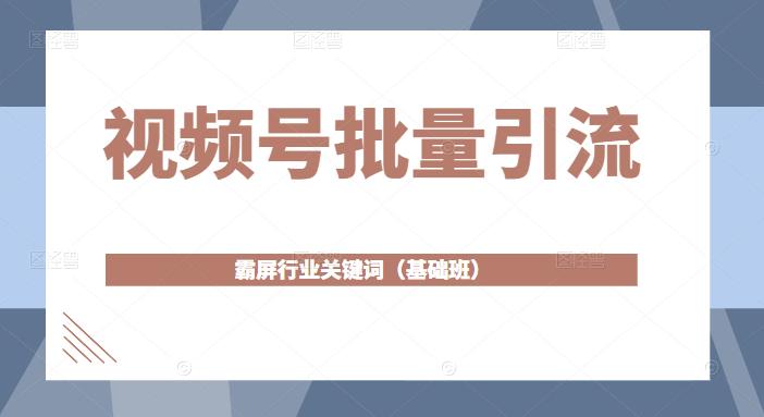 视频号批量引流，霸屏行业关键词（基础班）全面系统讲解视频号玩法-八号资源库