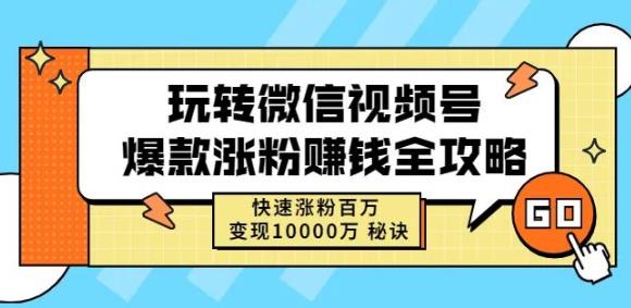 玩转微信视频号爆款涨粉赚钱全攻略，快速涨粉百万变现万元秘诀-八号资源库