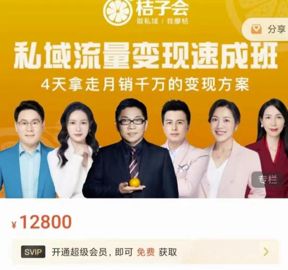 桔子会·私域流量变现速成班，4天拿走月销千万的变现方案 价值12800元-八号资源库