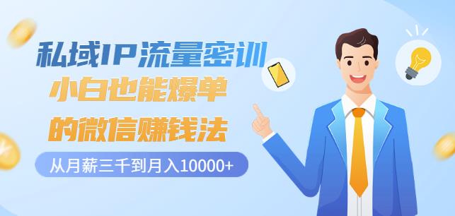 私域IP流量密训：小白也能爆单的微信赚钱法，从月薪三千到月入10000+-八号资源库