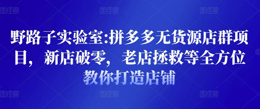 野路子实验室:拼多多无货源店群项目，新店破零，老店拯救等全方位教你打造店铺-八号资源库