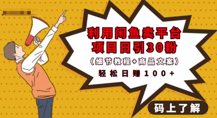 利用闲鱼卖平台项目课程资源日引流30+精准粉丝，轻松日赚100+，积累人脉可实现二次变-八号资源库
