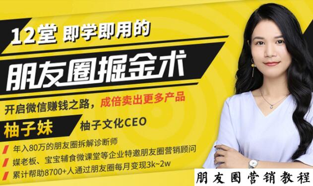【营销必学】12堂学之即用的朋友圈掘金术：开启你的副业赚钱之路-八号资源库