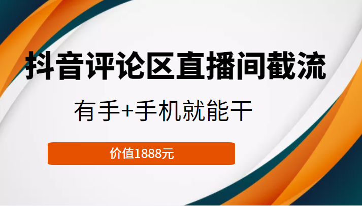 抖音评论区直播间截流，有手+手机就能干，门槛极低，模式可大量复制（价值1888元）-八号资源库