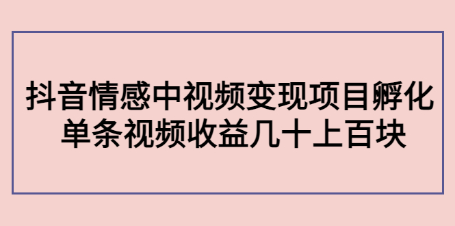 副业孵化营第5期：抖音情感中视频变现项目孵化 单条视频收益几十上百-八号资源库