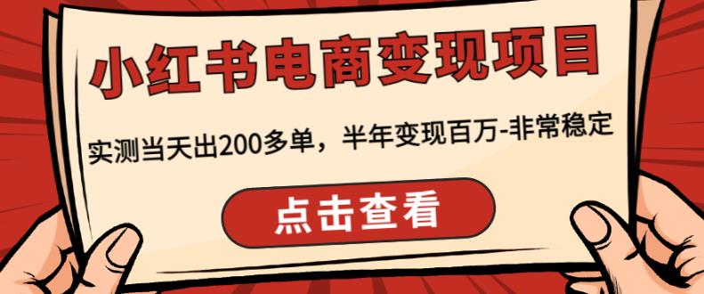 顽石·小红‬书电商变现项目，实测当天出200多单，半年变现百万，非常稳定-八号资源库