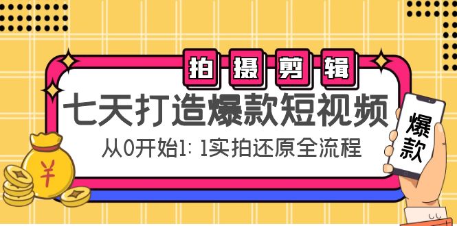 七天打造爆款短视频：拍摄+剪辑实操，从0开始1:1实拍还原实操全流程-八号资源库