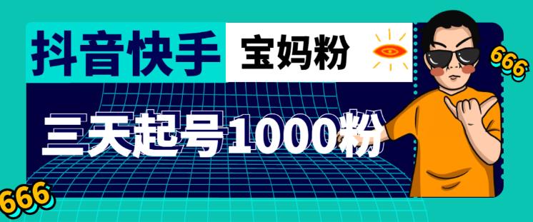 抖音快手三天起号涨粉1000宝妈粉丝的核心方法【详细玩法教程】-八号资源库