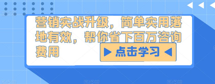 营销实战升级，简单实用落地有效，帮你省下百万咨询费用-八号资源库