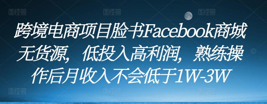 跨境电商项目脸书Facebook商城无货源，低投入高利润，熟练操作后月收入不会低于1W-3W-八号资源库