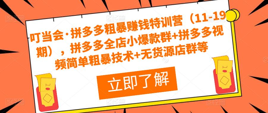 叮当会·拼多多粗暴赚钱特训营（11-19期），拼多多全店小爆款群+拼多多视频简单粗暴技术+无货源店群等-八号资源库
