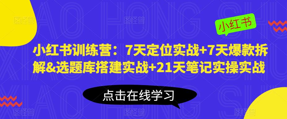 小红书训练营：7天定位实战+7天爆款拆解&选题库搭建实战+21天笔记实操实战-八号资源库