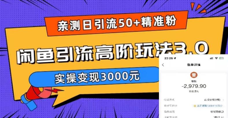 亲测日引50+精准粉，闲鱼引流高阶玩法3.0，实操变现3000元【揭秘】-八号资源库