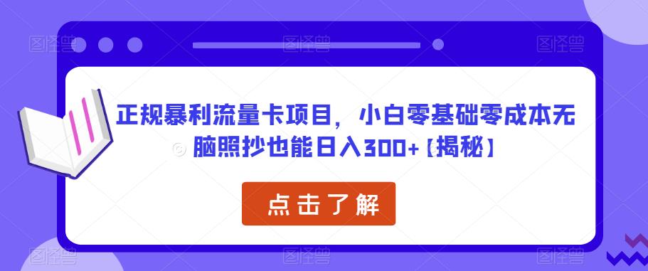 正规暴利流量卡项目，小白零基础零成本无脑照抄也能日入300+【揭秘】-八号资源库