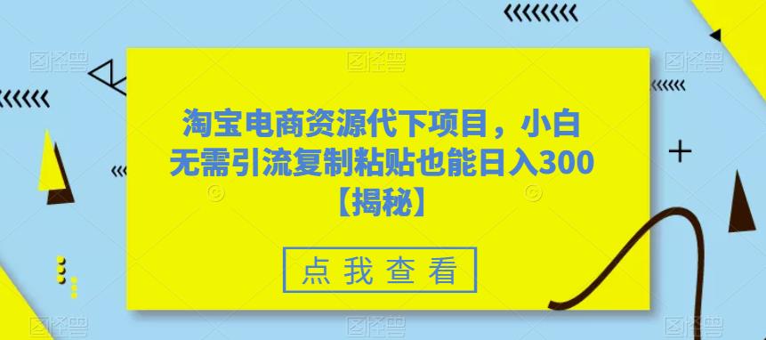 淘宝电商资源代下项目，小白无需引流复制粘贴也能日入300＋【揭秘】-八号资源库