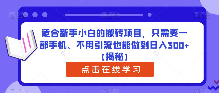 适合新手小白的搬砖项目，只需要一部手机、不用引流也能做到日入300+【揭秘】-八号资源库