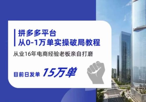 拼多多从0-1万单实操破局教程，从业16年电商经验打磨，目前日发单15万单-八号资源库