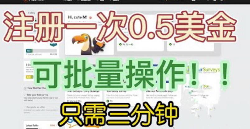 国外项目注册一次0.5美金，只需三分钟无脑操作，可批量同时放大操作，小白工作室福利【揭秘】-八号资源库