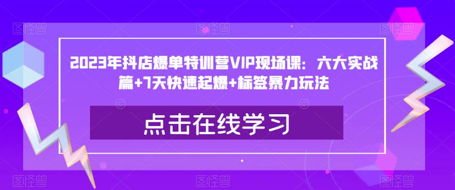 2023年抖店爆单特训营VIP现场课：六大实战篇+7天快速起爆+标签暴力玩法-八号资源库