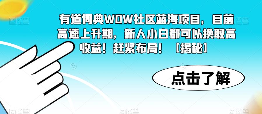 有道词典WOW社区蓝海项目，目前高速上升期，新人小白都可以换取高收益！赶紧布局！【揭秘】-八号资源库