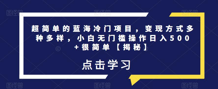 超简单的蓝海冷门项目，变现方式多种多样，小白无门槛操作日入500+很简单【揭秘】-八号资源库