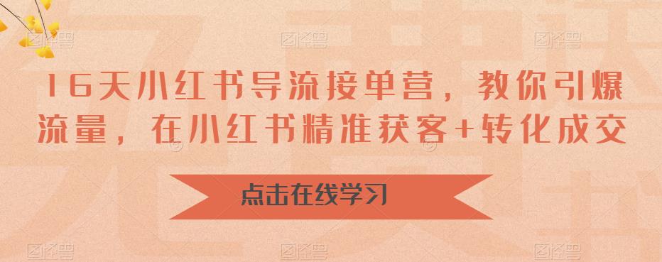 16天小红书导流接单营，教你引爆流量，在小红书精准获客+转化成交-八号资源库