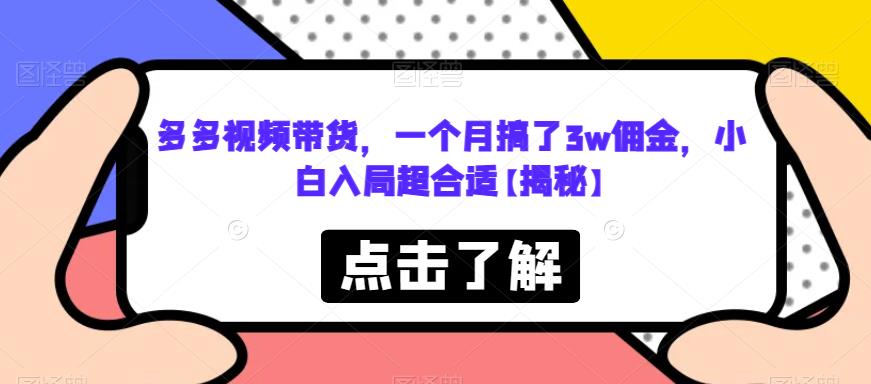 多多视频带货，一个月搞了3w佣金，小白入局超合适【揭秘】-八号资源库
