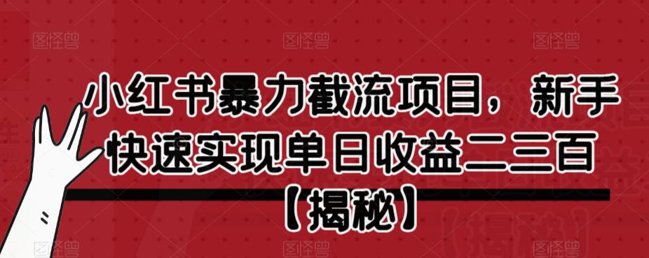 小红书暴力截流项目，新手快速实现单日收益二三百【仅揭秘】-八号资源库