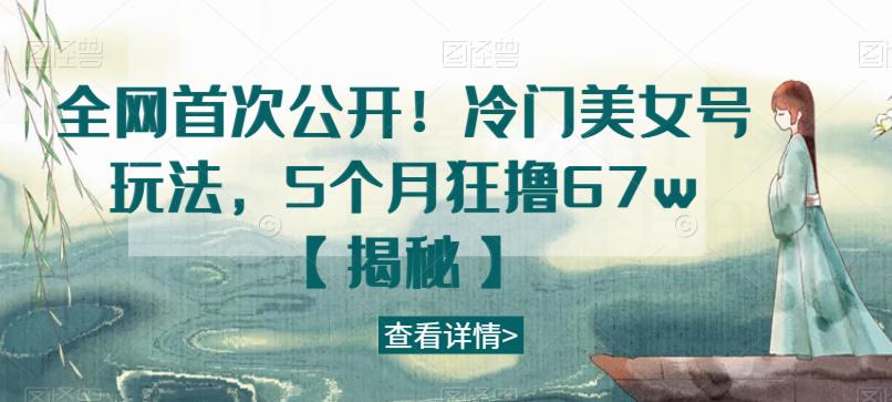 全网首次公开！冷门美女号玩法，5个月狂撸67w【揭秘】-八号资源库