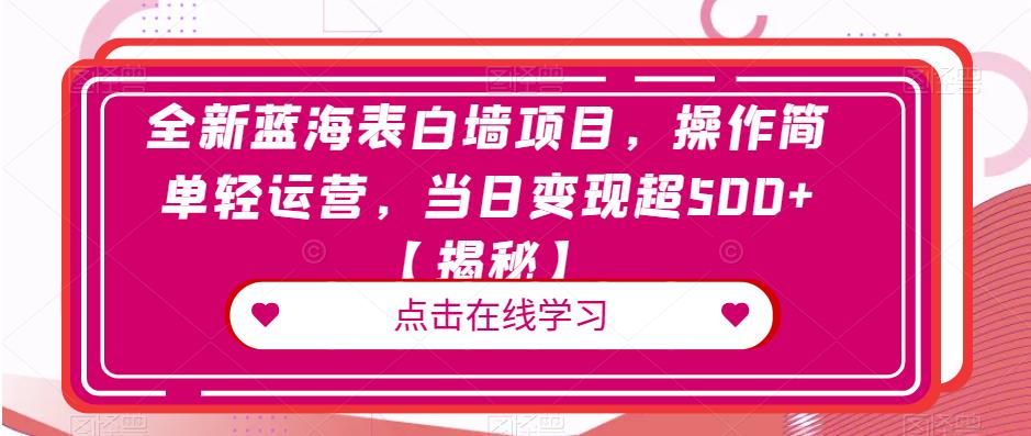 全新蓝海表白墙项目，操作简单轻运营，当日变现超500+【揭秘】-八号资源库
