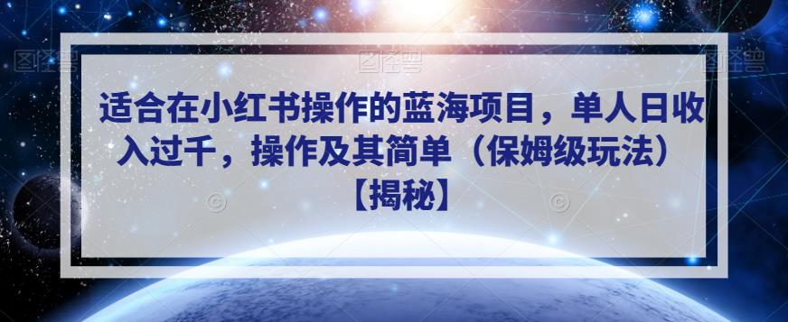 适合在小红书操作的蓝海项目，单人日收入过千，操作及其简单（保姆级玩法）【揭秘】-八号资源库