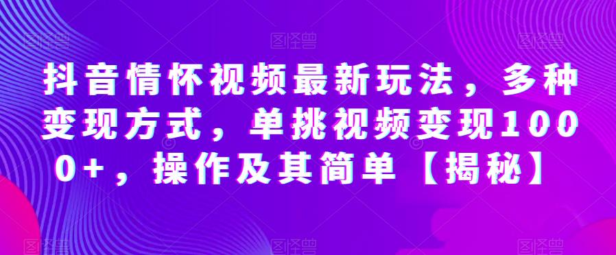 抖音情怀视频最新玩法，多种变现方式，单挑视频变现1000+，操作及其简单【揭秘】-八号资源库