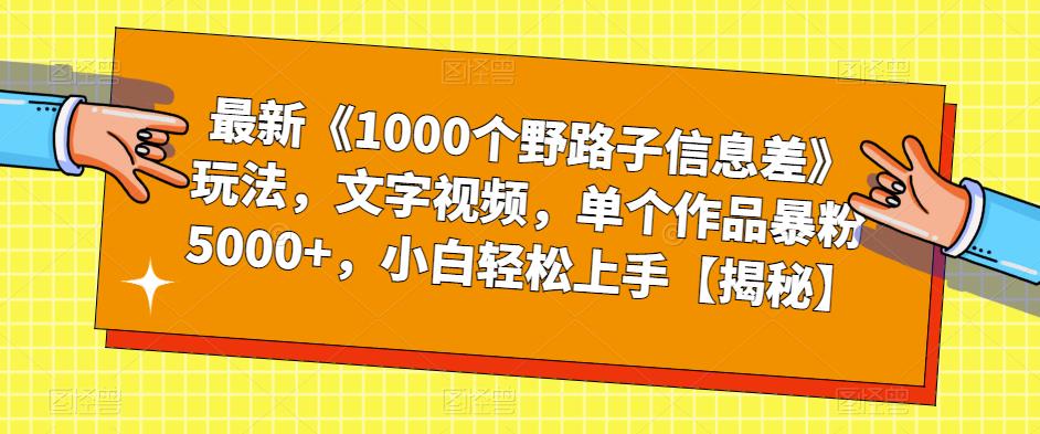 最新《1000个野路子信息差》玩法，文字视频，单个作品暴粉5000+，小白轻松上手【揭秘】-八号资源库