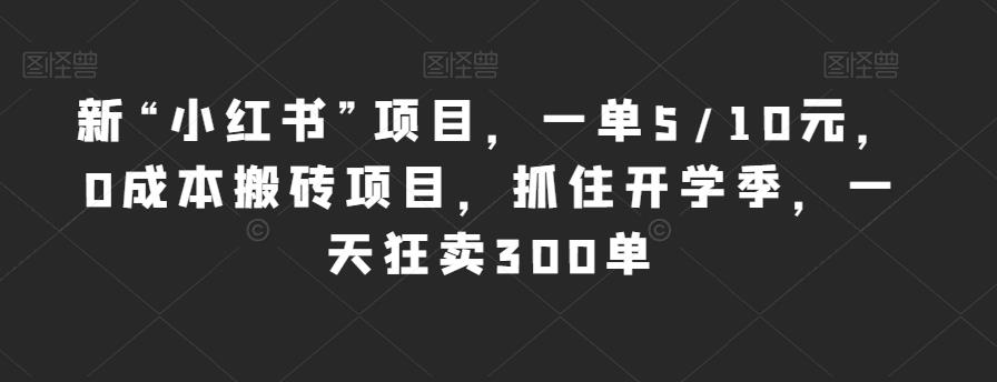 新“小红书”项目，一单5/10元，0成本搬砖项目，抓住开学季，一天狂卖300单【揭秘】-八号资源库