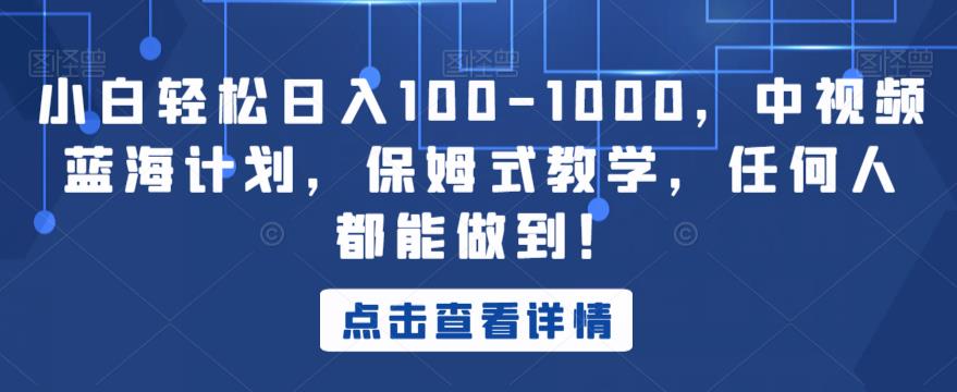 小白轻松日入100-1000，中视频蓝海计划，保姆式教学，任何人都能做到！【揭秘】-八号资源库