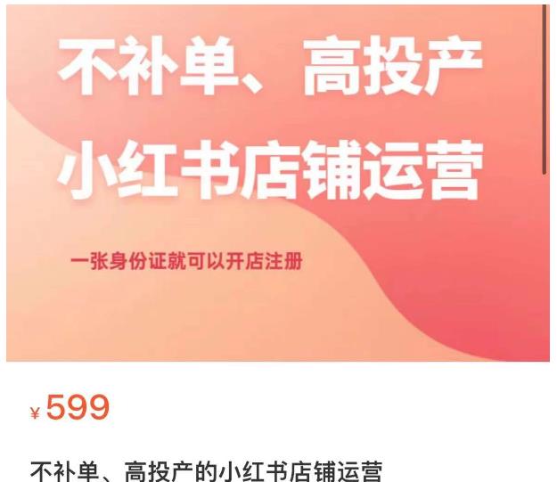不补单、高投产的小红书店铺运营，一张身份证就可以开店注册-八号资源库