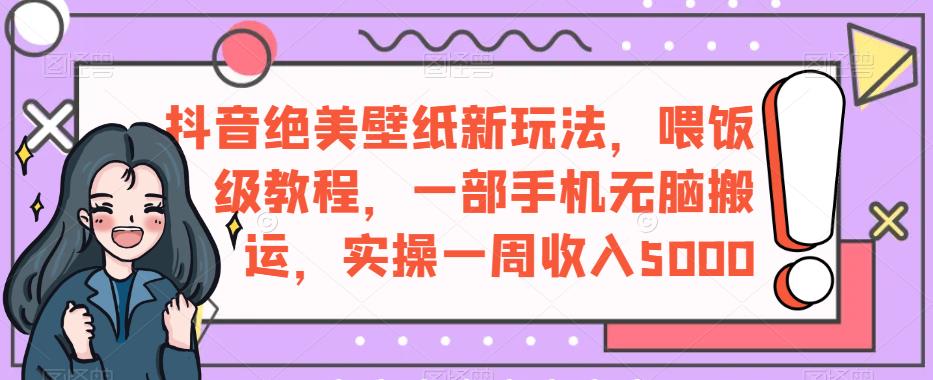 抖音绝美壁纸新玩法，喂饭级教程，一部手机无脑搬运，实操一周收入5000【揭秘】-八号资源库