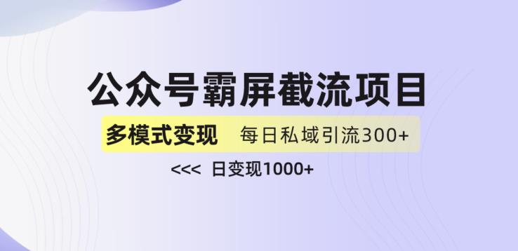 公众号霸屏截流项目+私域多渠道变现玩法，全网首发，日入1000+【揭秘】-八号资源库