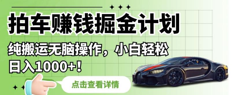拍车赚钱掘金计划，纯搬运无脑操作，小白轻松日入1000+【揭秘】-八号资源库