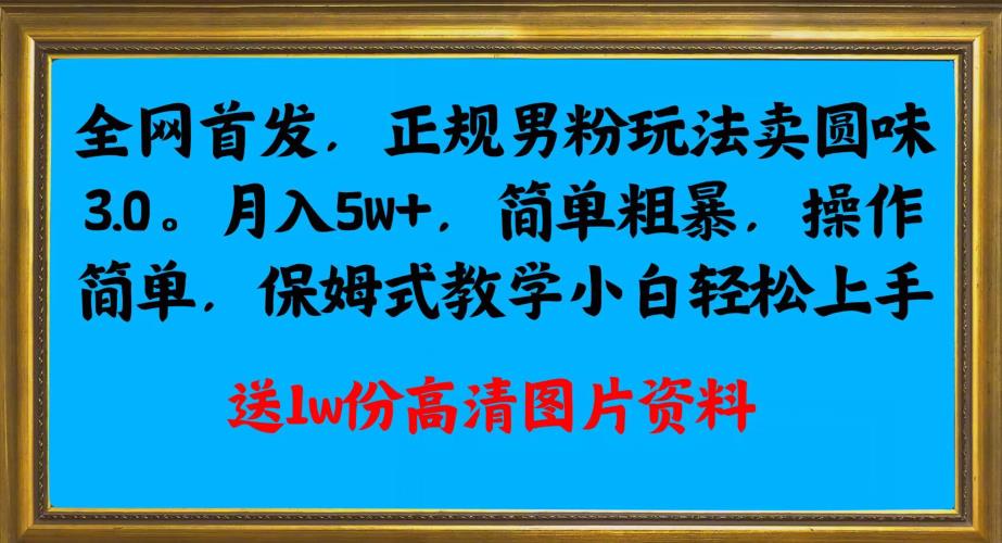 全网首发正规男粉玩法卖圆味3.0，月入5W+，简单粗暴，操作简单，保姆式教学，小白轻松上手-八号资源库