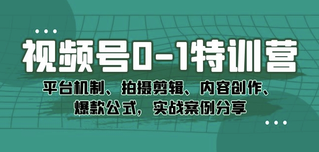 视频号0-1特训营：平台机制、拍摄剪辑、内容创作、爆款公式，实战案例分享-八号资源库