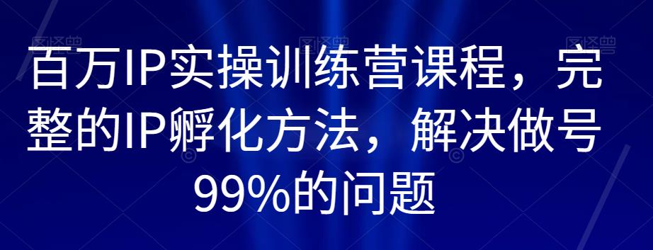 百万IP实操训练营课程，完整的IP孵化方法，解决做号99%的问题-八号资源库