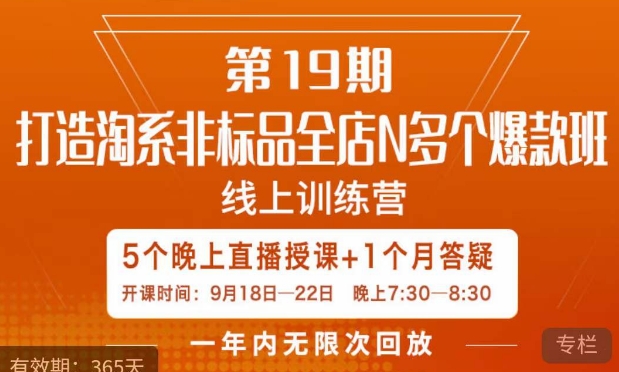打造淘系非标全店N多个爆款线上课，​5天直播课-八号资源库